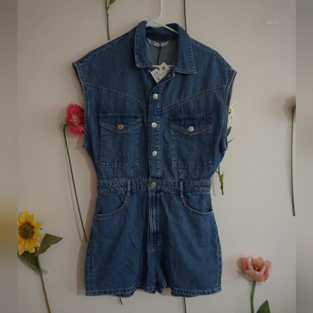 Denim Sleeveless Romper - ZARA